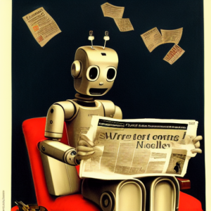 robot reading newspaper